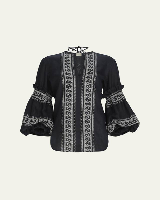 Lucaya Embroidered Balloon-Sleeve Blous